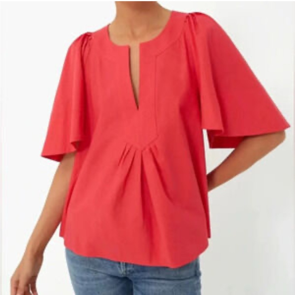 Pomander Place Coral Red Flutter Sleeve Blouse